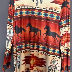 Equestrian Print Long Sleeve Blouse